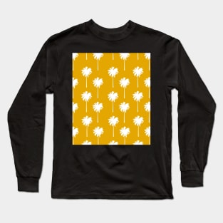 Tropical Palm Tree Pattern Mustard Yellow Long Sleeve T-Shirt